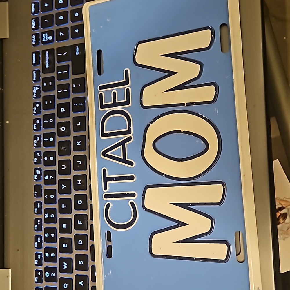 Citadel mom license plate blue